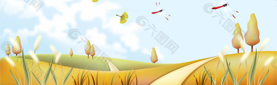 蜻蜓黃色花朵banner背景素材