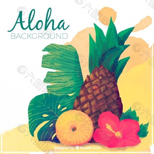 ALOHA背景菠蘿水彩花卉