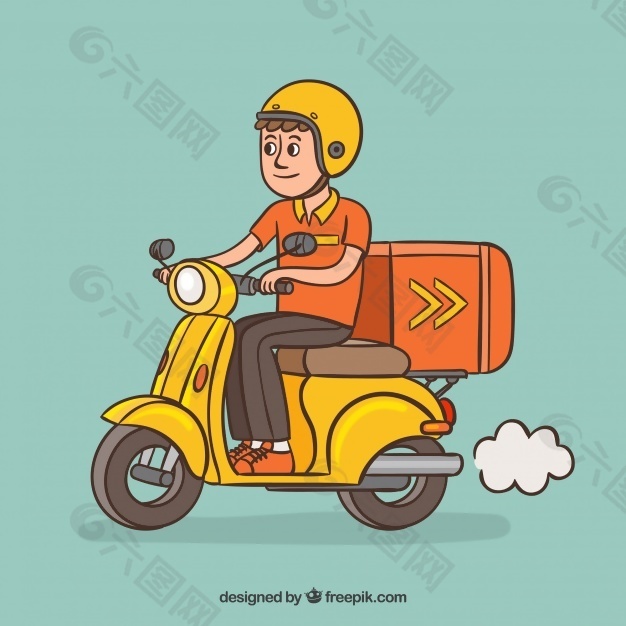 經(jīng)典踏板車手推送貨人