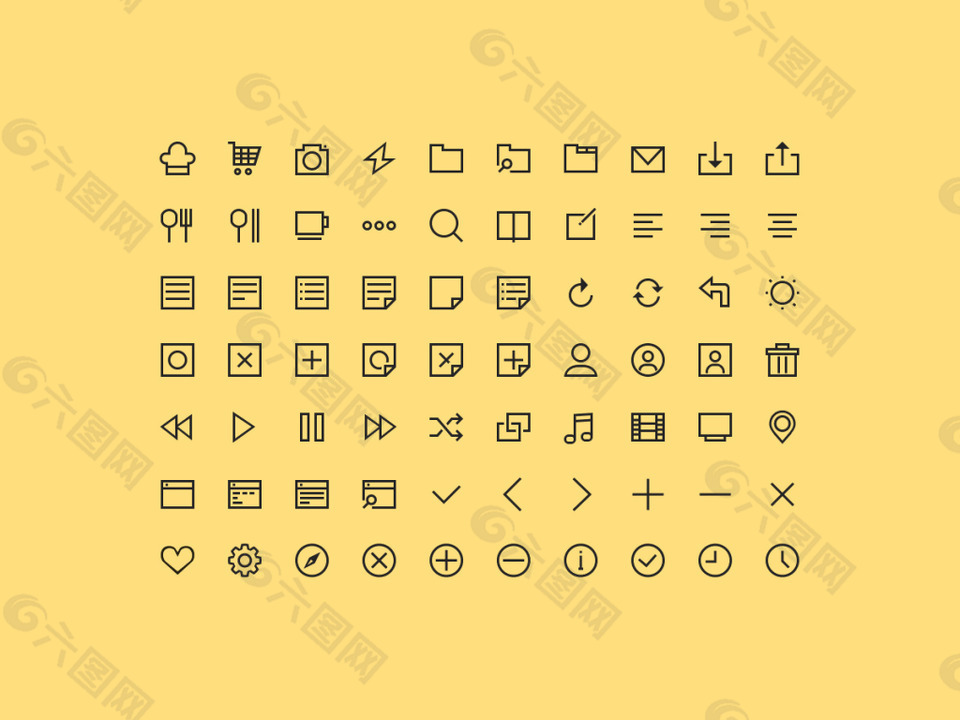 70個(gè)黑色線(xiàn)性矢量icon圖標(biāo)素材