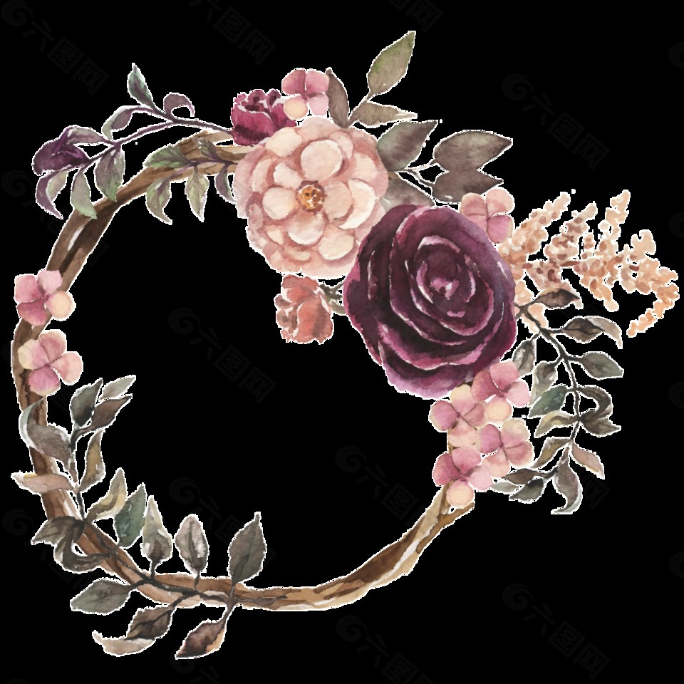 芬芳花環(huán)水彩手繪透明素材