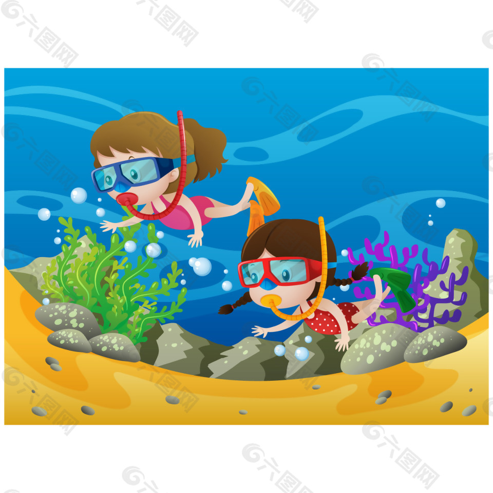 可愛孩子們海底潛水