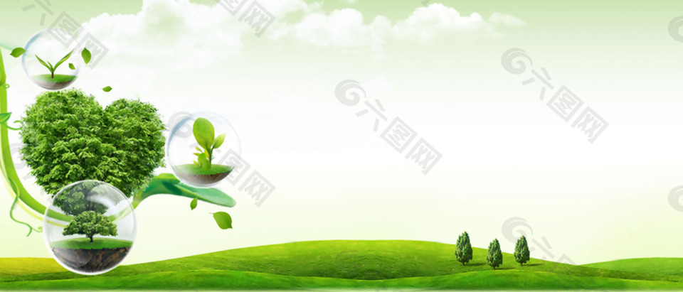 綠色草地大樹(shù)banner背景素材