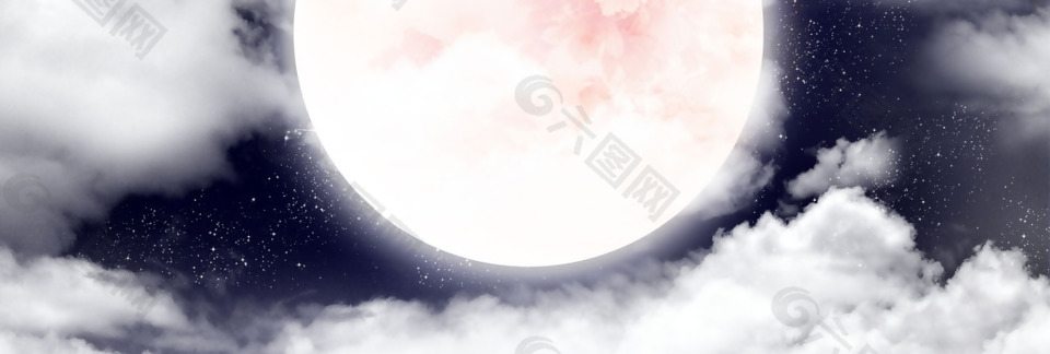 白色云朵月亮banner背景素材