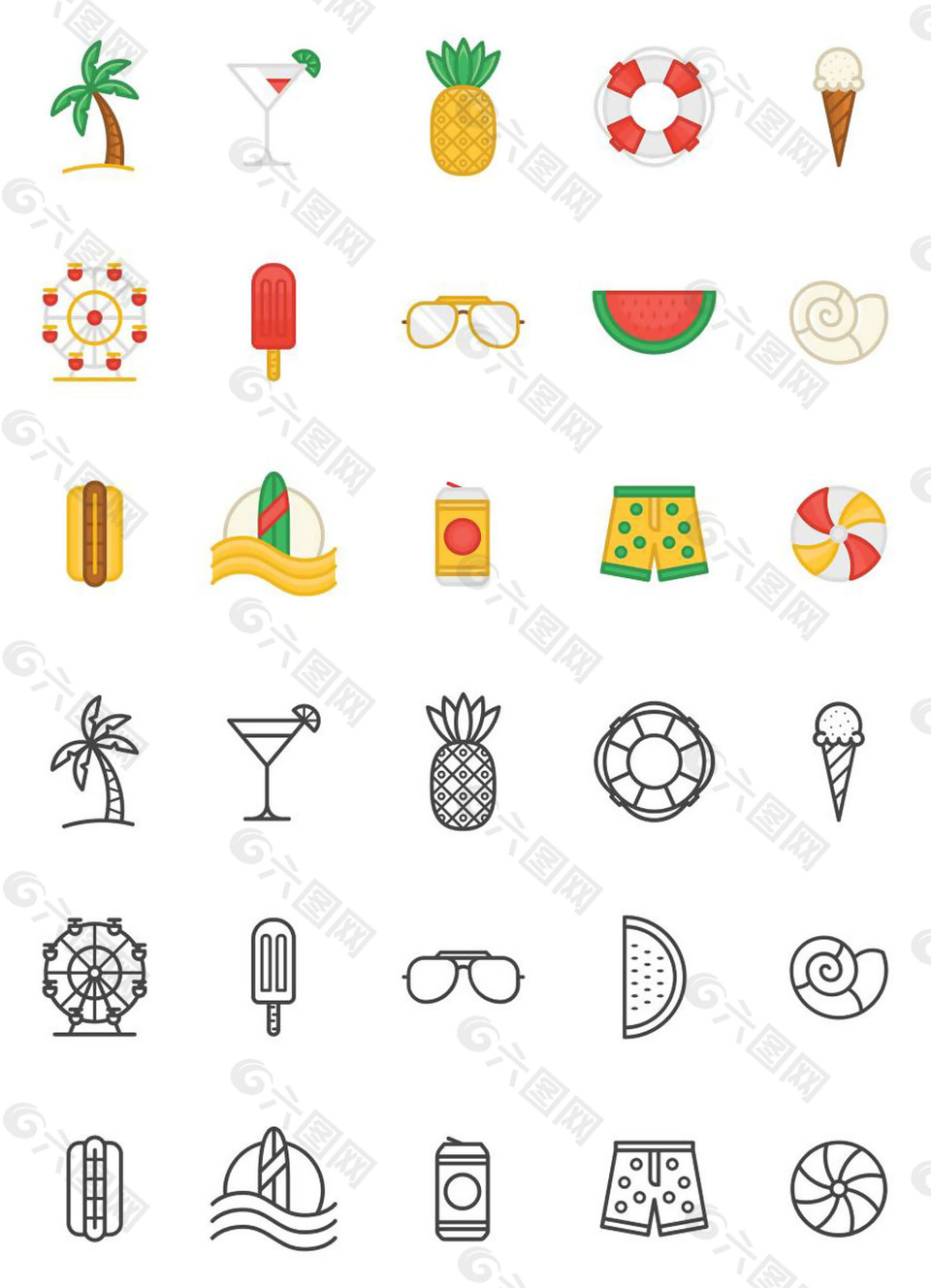 夏天多彩圖標sketch素材