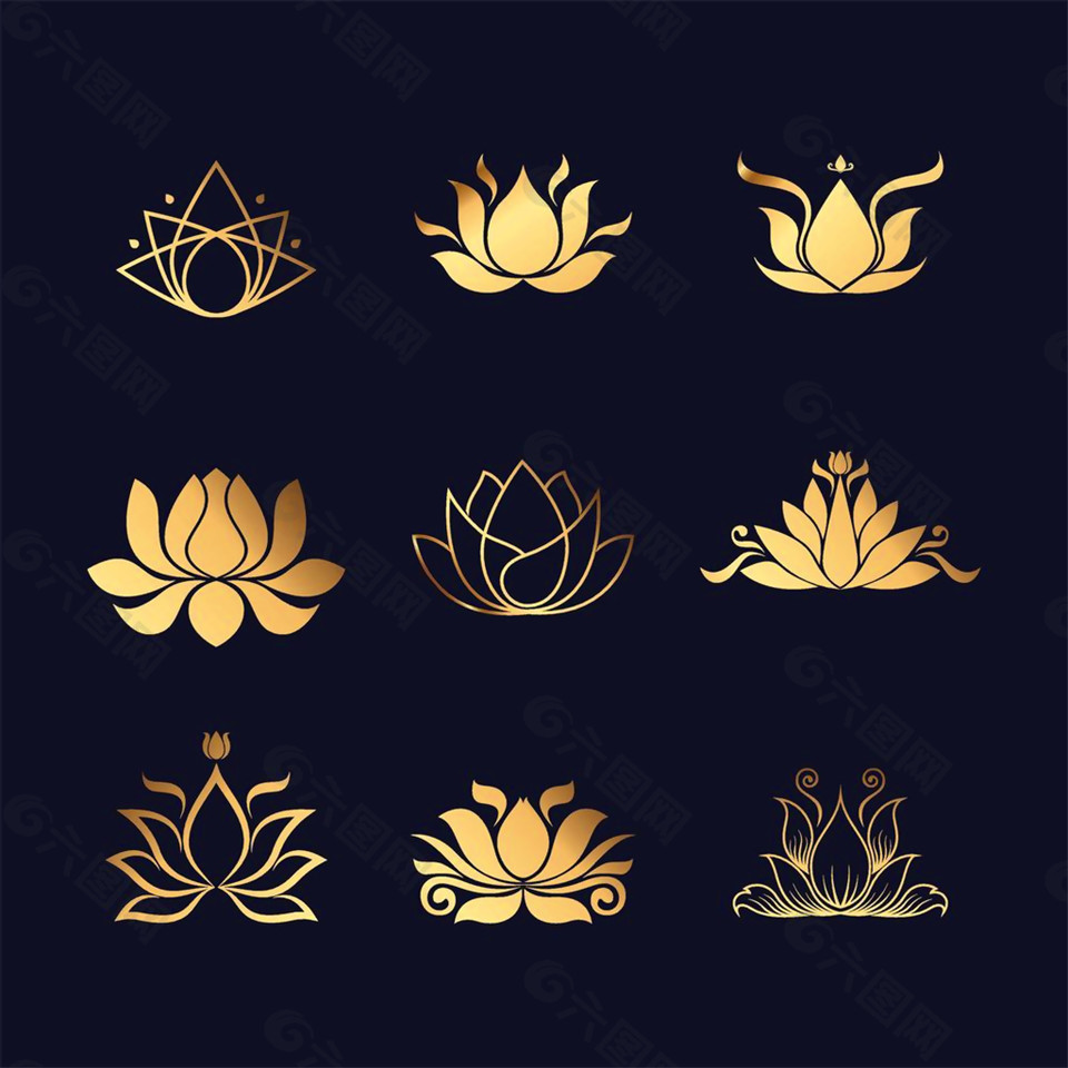 各種金色蓮花標志圖片