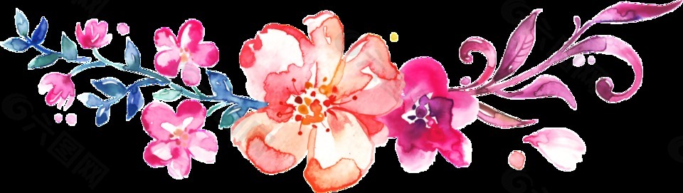 手绘缤纷水彩墙纸花底纹png透明素材