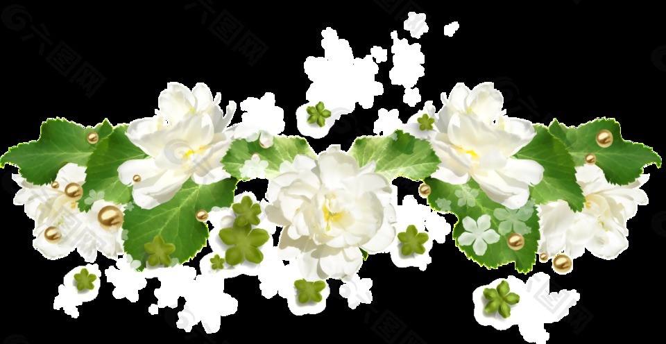 水彩韩国风白色花花边png透明素材