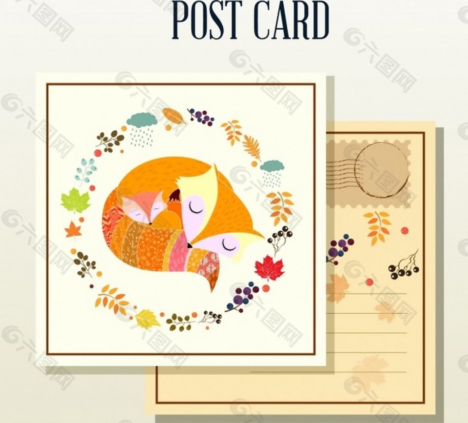 彩色花朵狐貍矢量素材