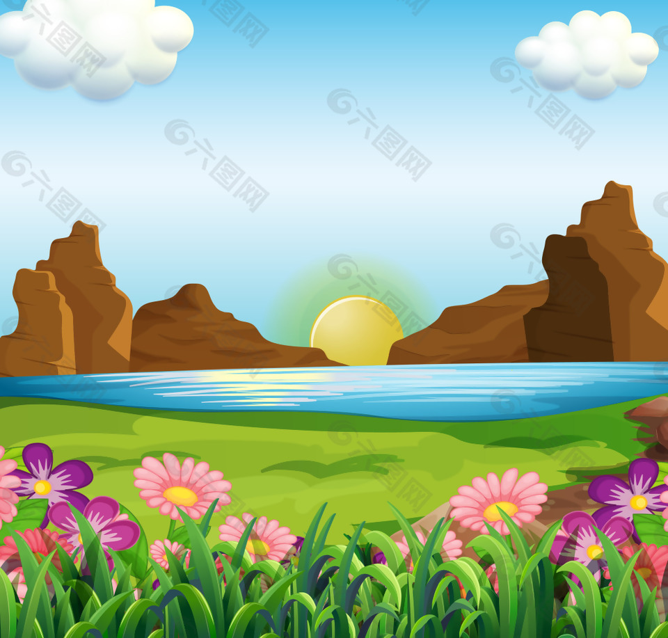卡通美麗的風景插畫