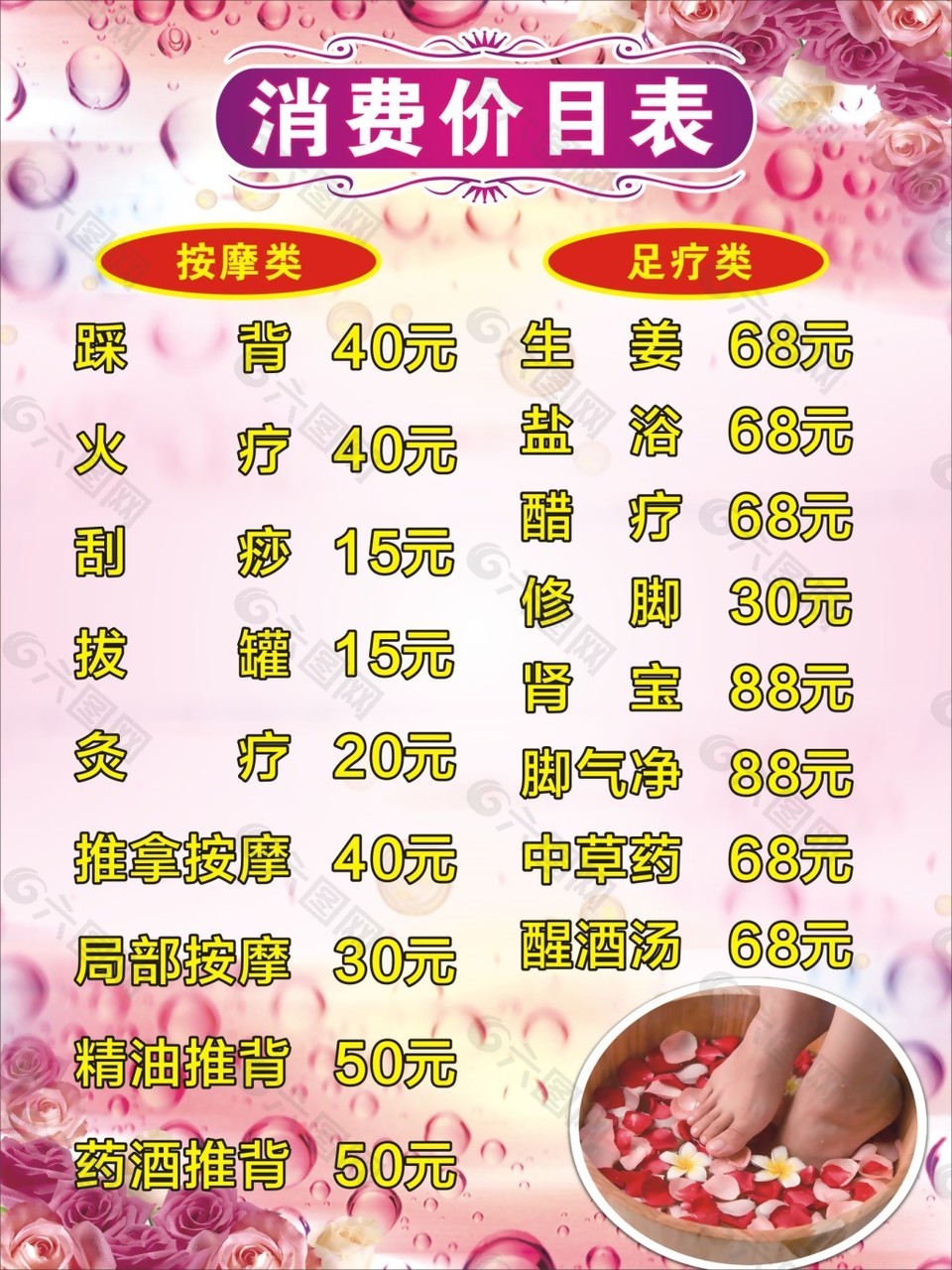 足療店價(jià)目表