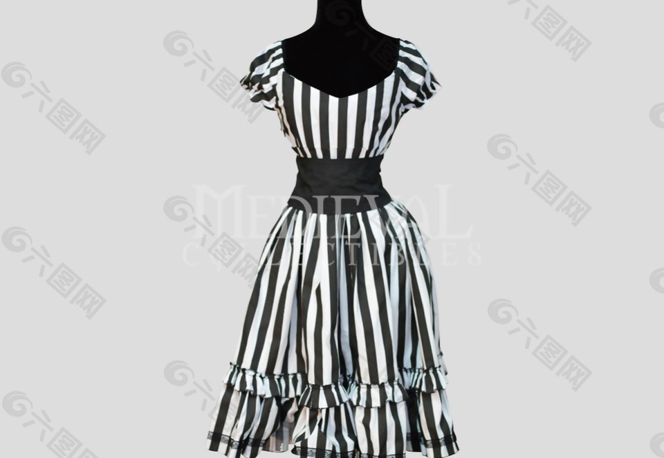 黑色條紋格子連衣裙免摳psd透明素材