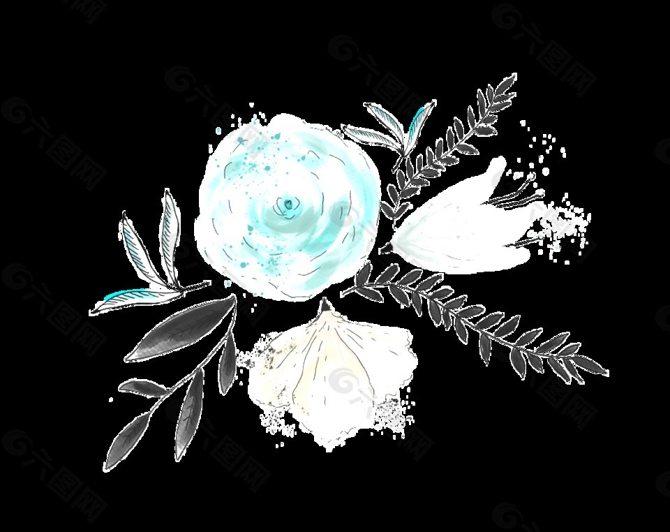 藍色清新花朵卡通透明素材
