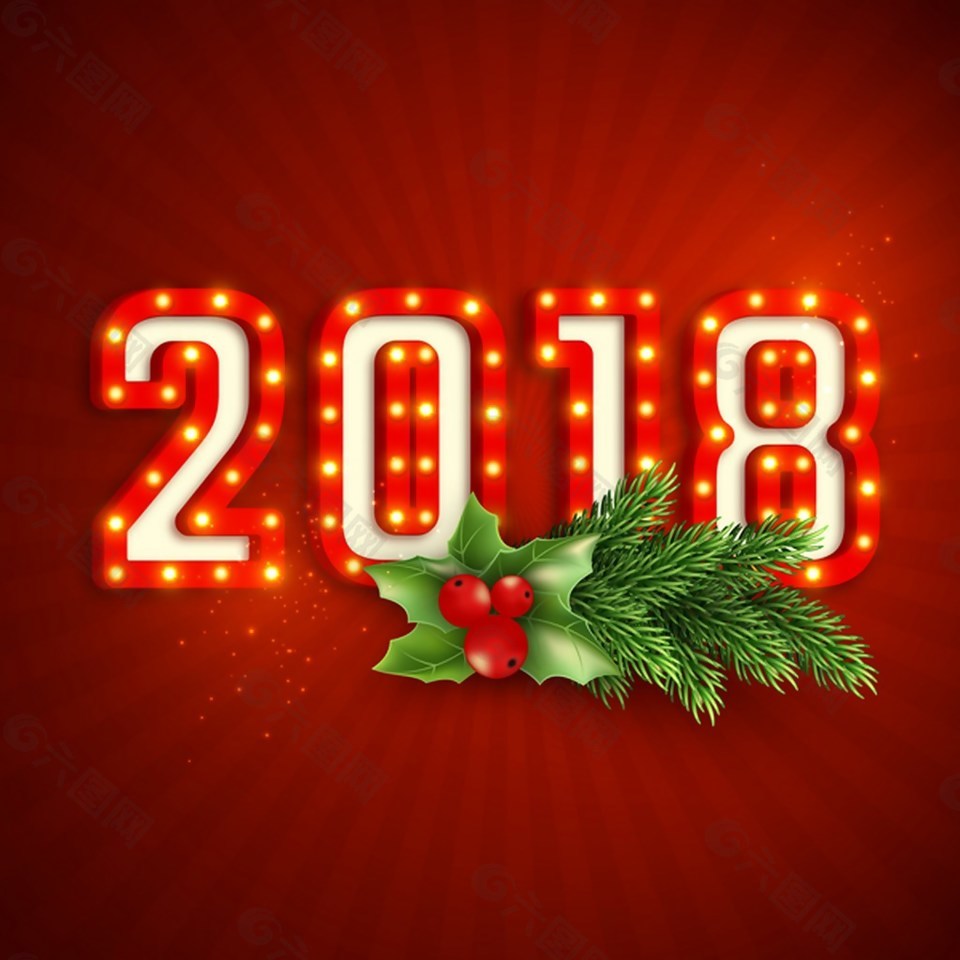 2018年霓虹文本與紅色新年矢量元素