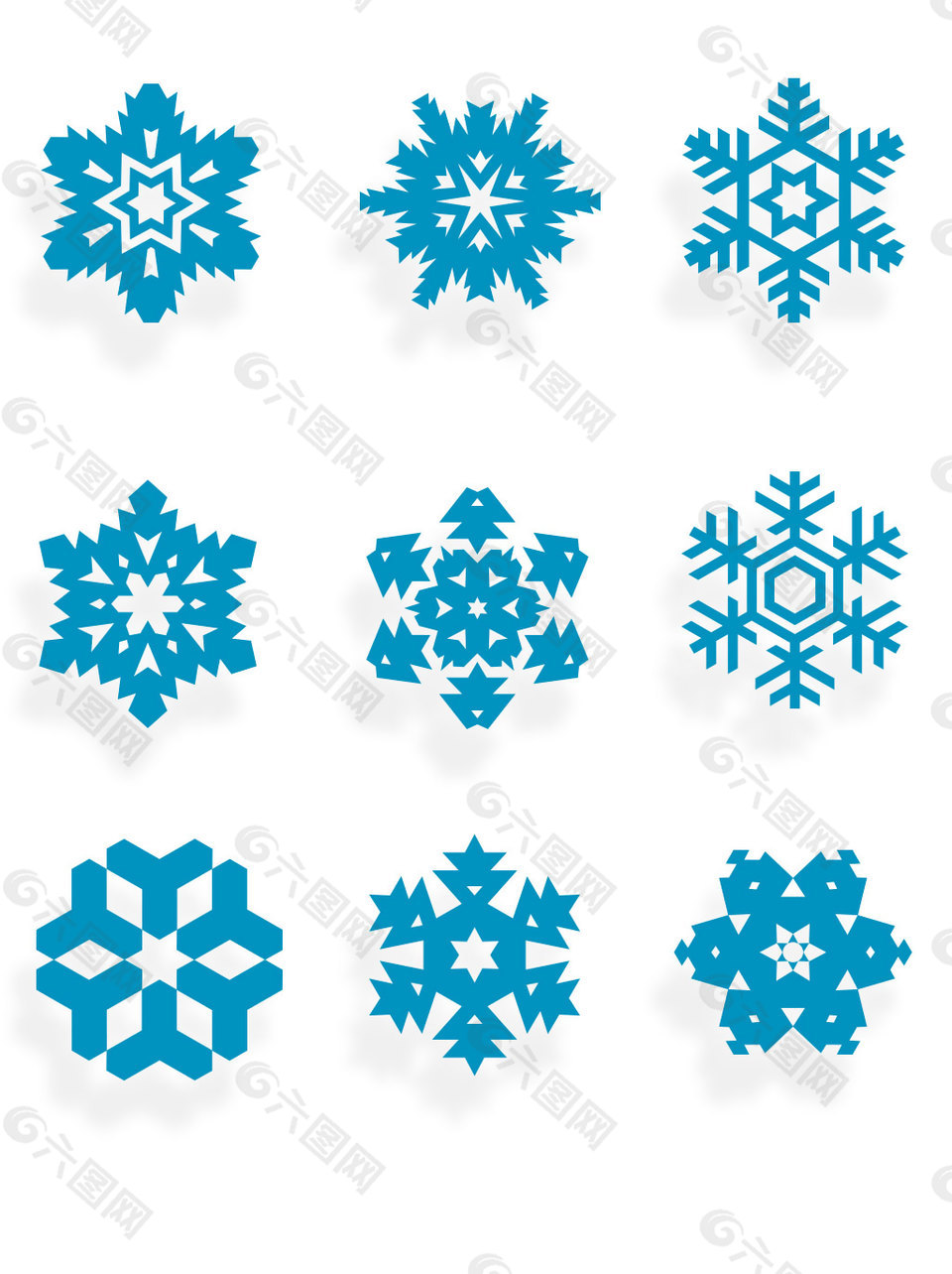 矢量藍(lán)色雪花素材裝飾冬日?qǐng)D案設(shè)計(jì)元素集合