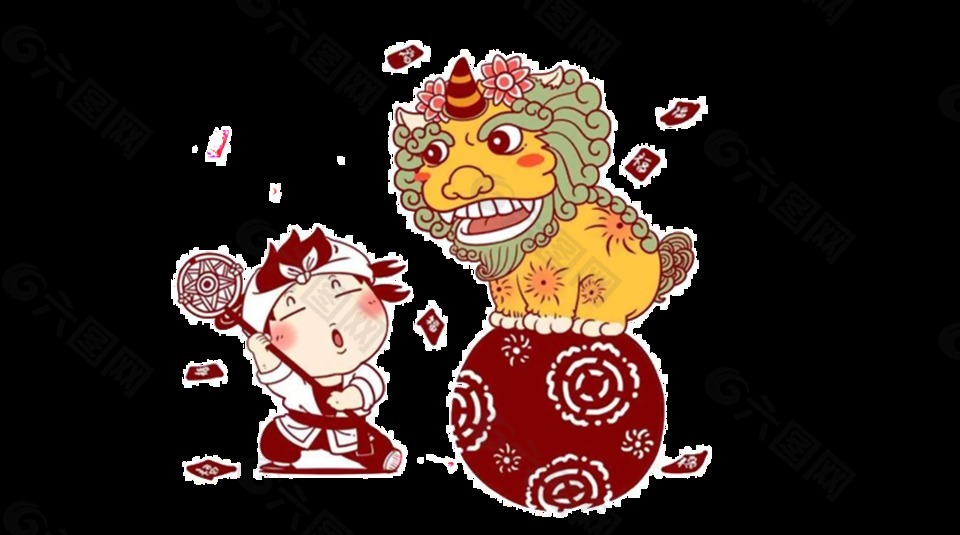 復(fù)古剪紙風(fēng)舞獅素材