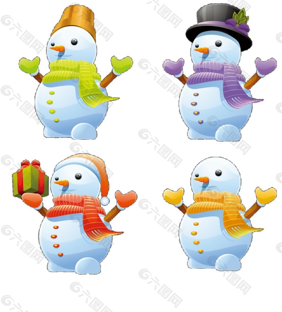 4個(gè)可愛的圣誕雪人元素