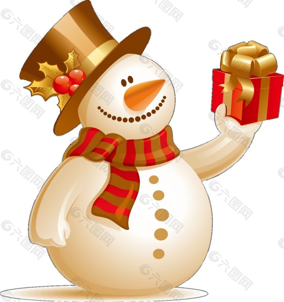 手拿禮物的金色圣誕雪人