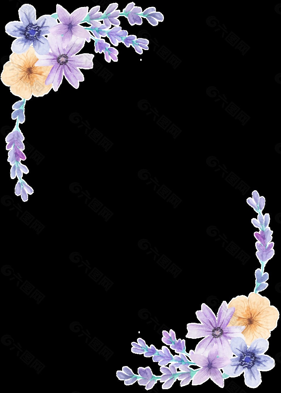 紫色絢麗花卉邊框透明裝飾素材