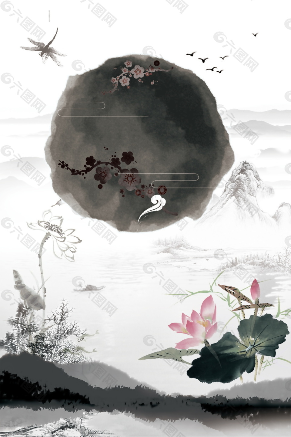 中國風(fēng)荷花山水背景