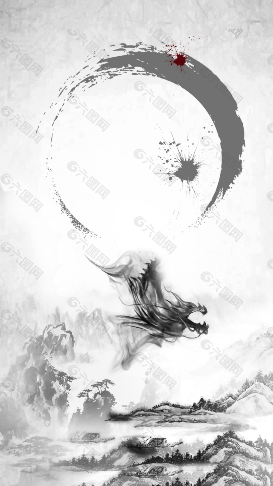 黑白中國風(fēng)水墨PSD背景素材