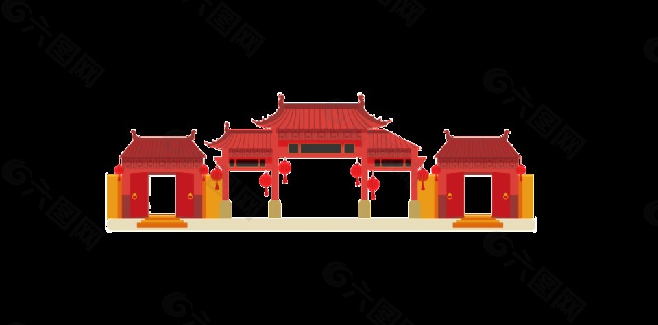 古典卡通城門裝飾素材