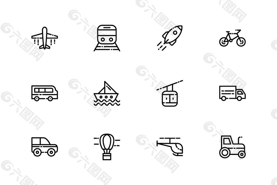 12款黑色交通工具icon素材