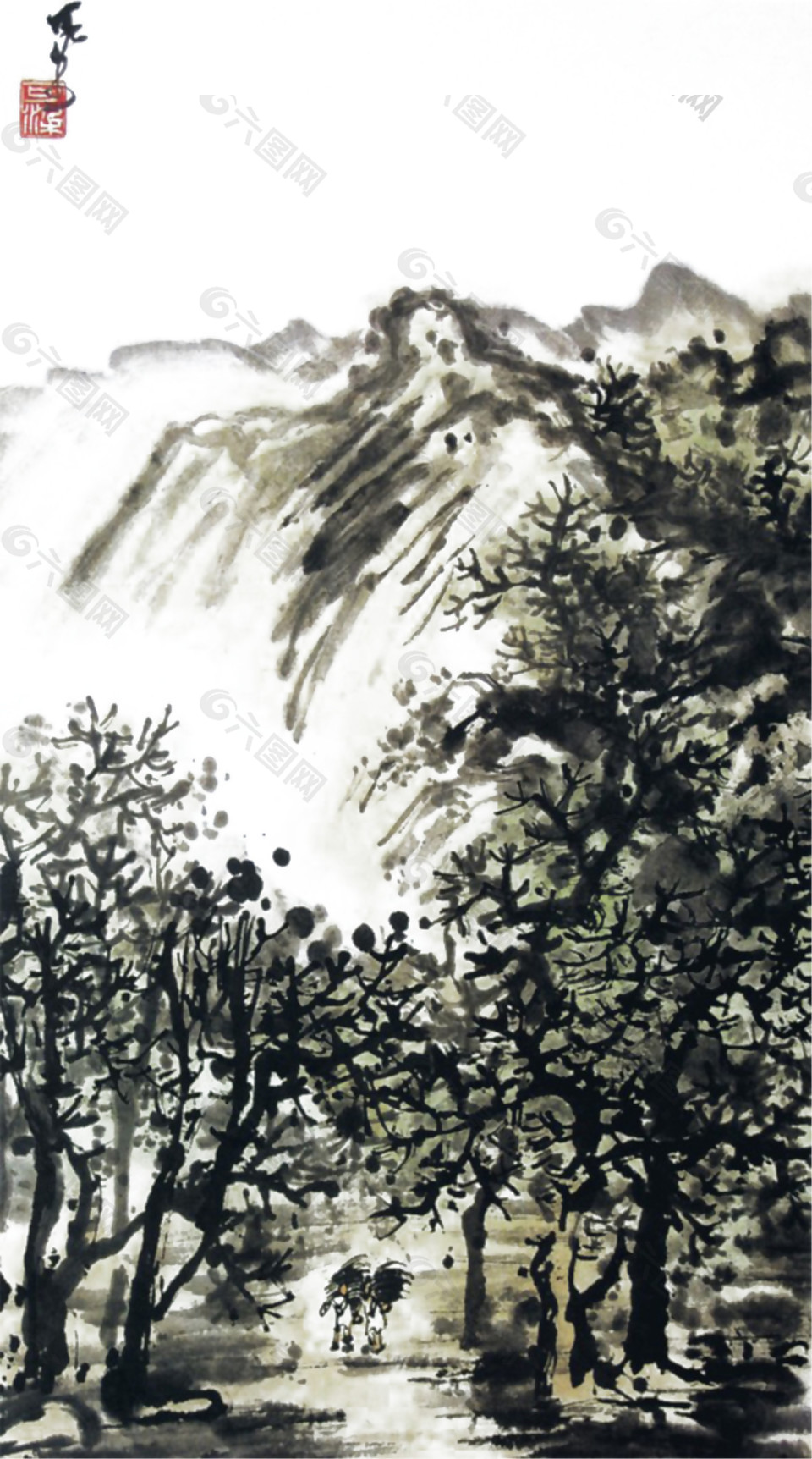 中國風(fēng)森林水墨山水裝飾元素