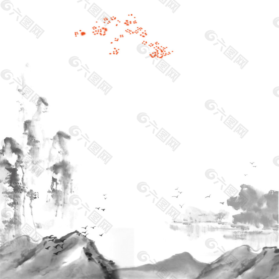 中國風(fēng)湖面水墨山水裝飾元素
