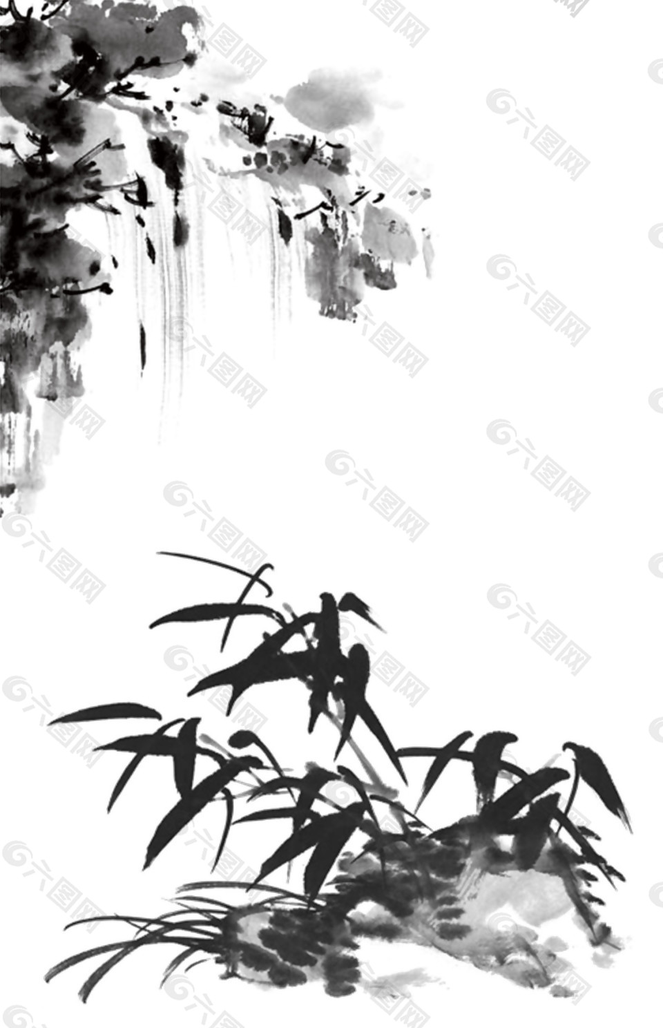 中國風(fēng)黑色竹葉水墨山水裝飾元素