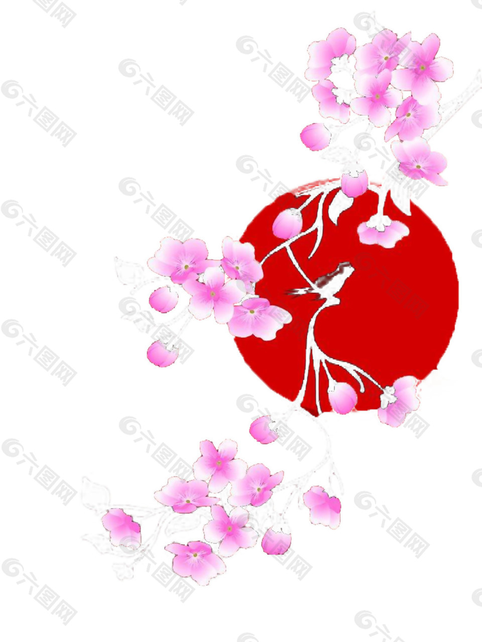 清新風(fēng)格紅色月亮櫻花裝飾元素
