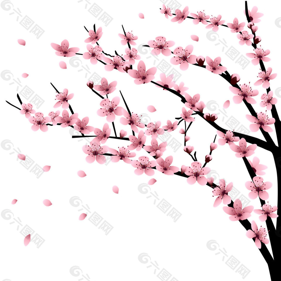 清新暗粉色花瓣櫻花裝飾元素