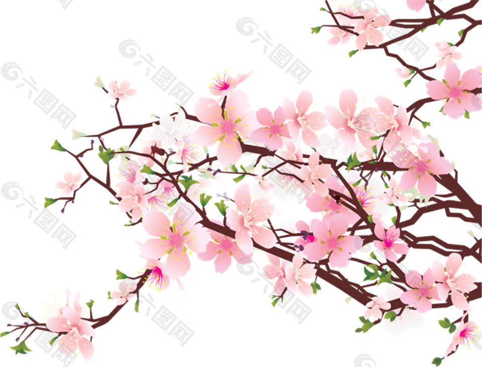 粉色桃花彩绘PNG