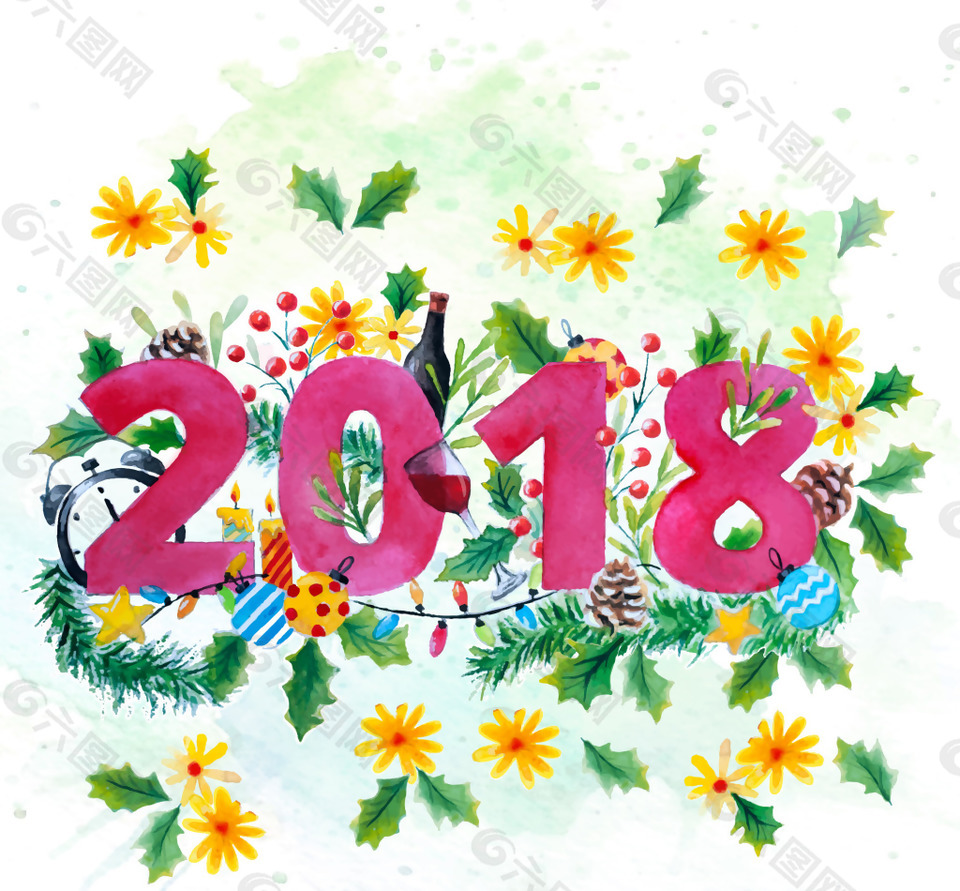 美麗的2018水彩元素