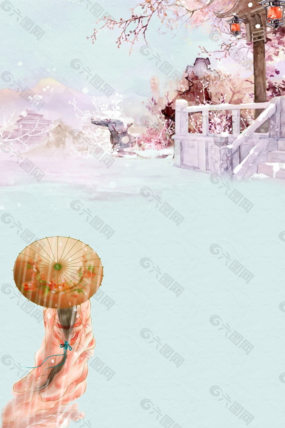 中國風(fēng)古風(fēng)美女風(fēng)景海報背景設(shè)計