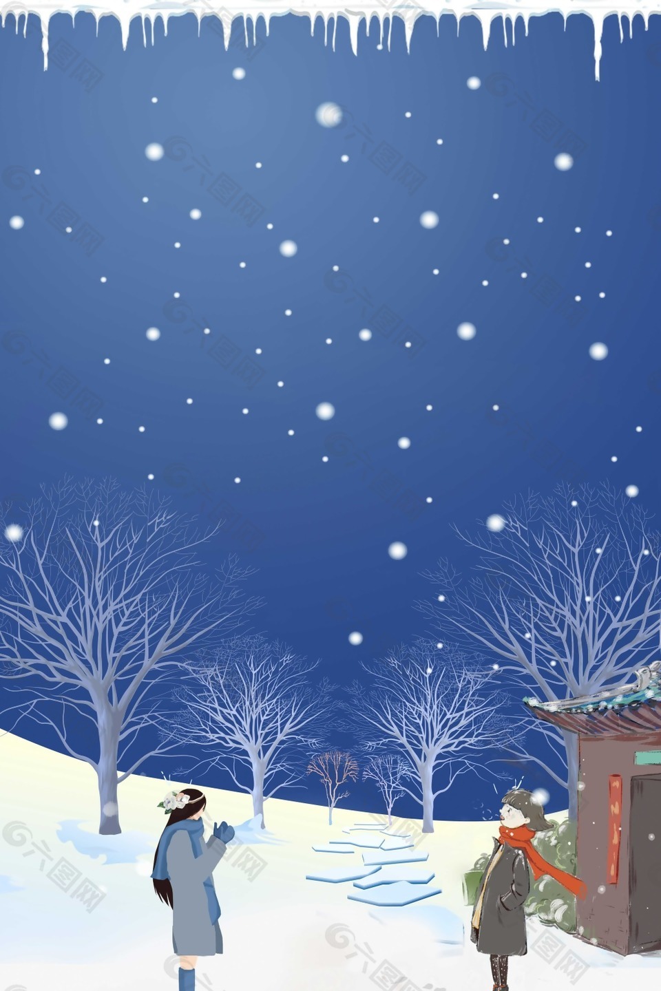 浪漫雪花春节背景