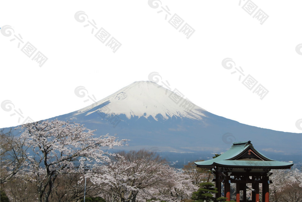 清新蓝色雪山日本旅游装饰元素