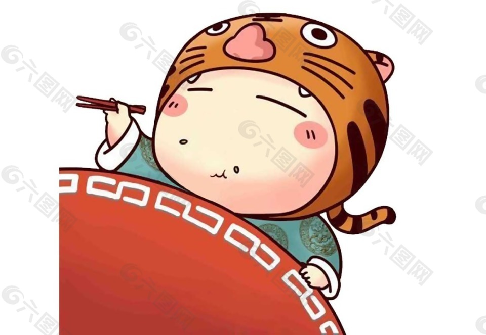 卡通餐桌上虎头虎脑的孩子png元素