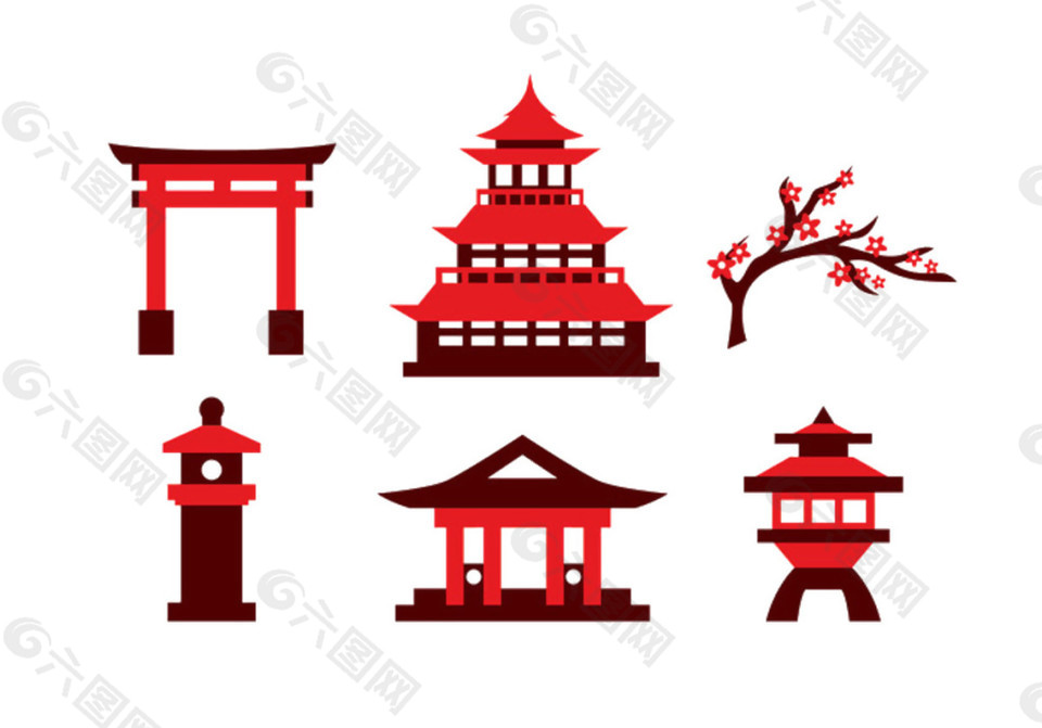 紅色熱情拱門日本旅游裝飾元素