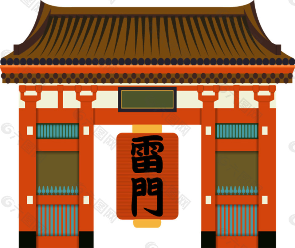 清新手绘寺庙日本旅游装饰元素
