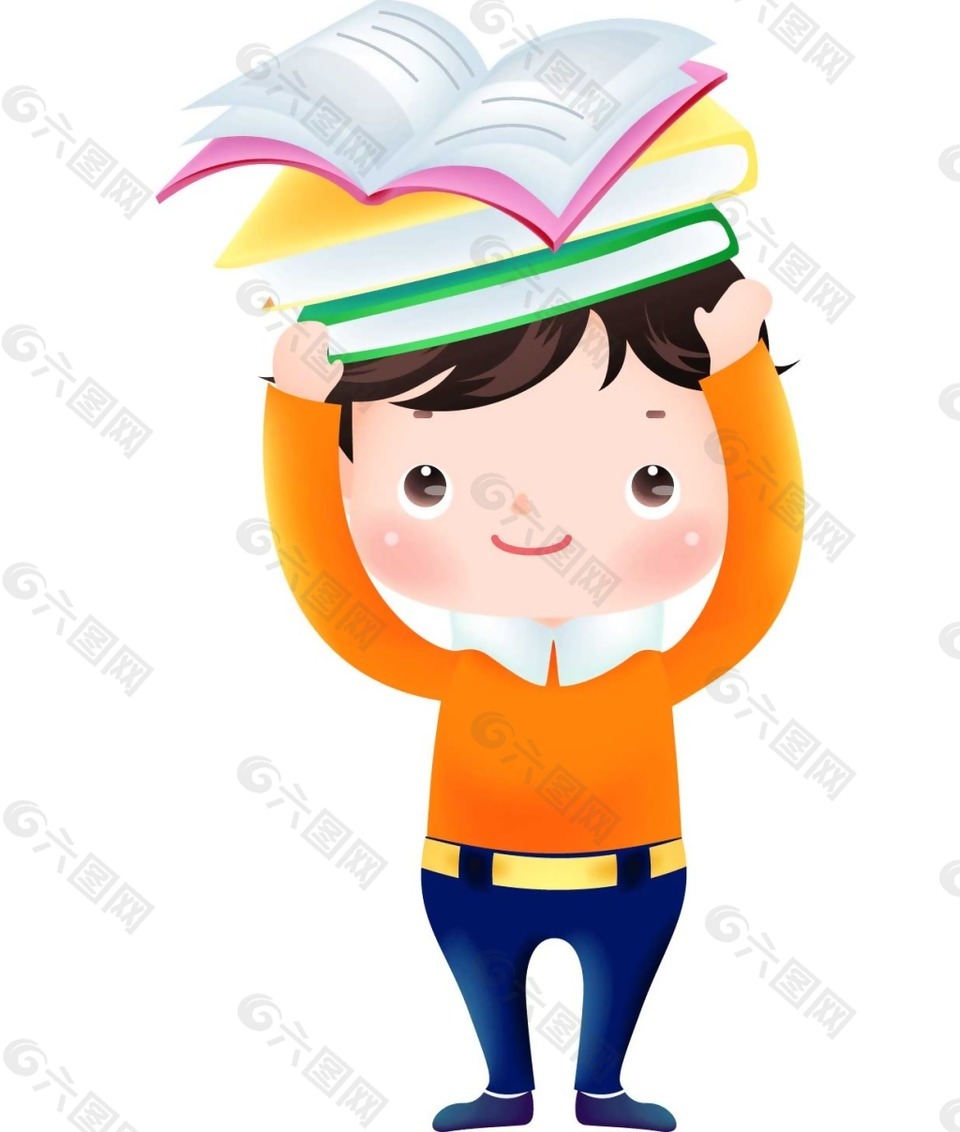 卡通可爱顶书男孩png元素