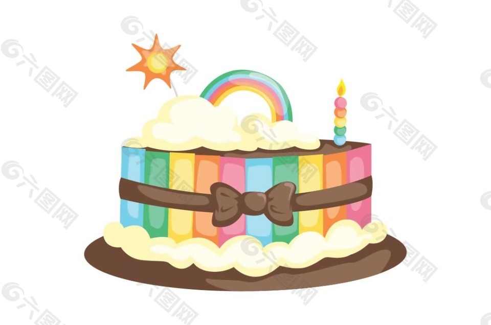 卡通七彩生日蛋糕png元素