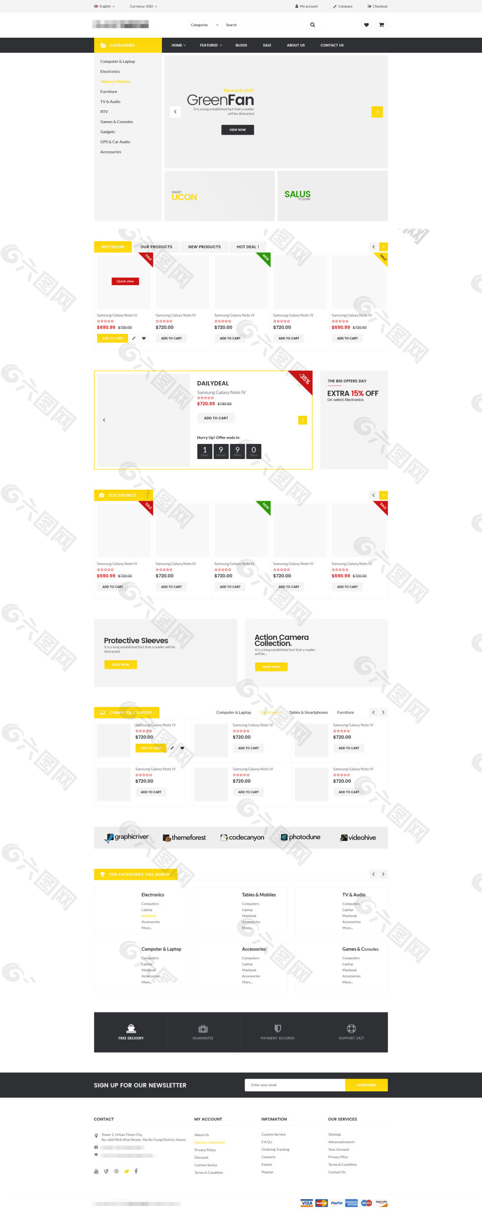 黄色精美大气国外的数码相机购物网站模板