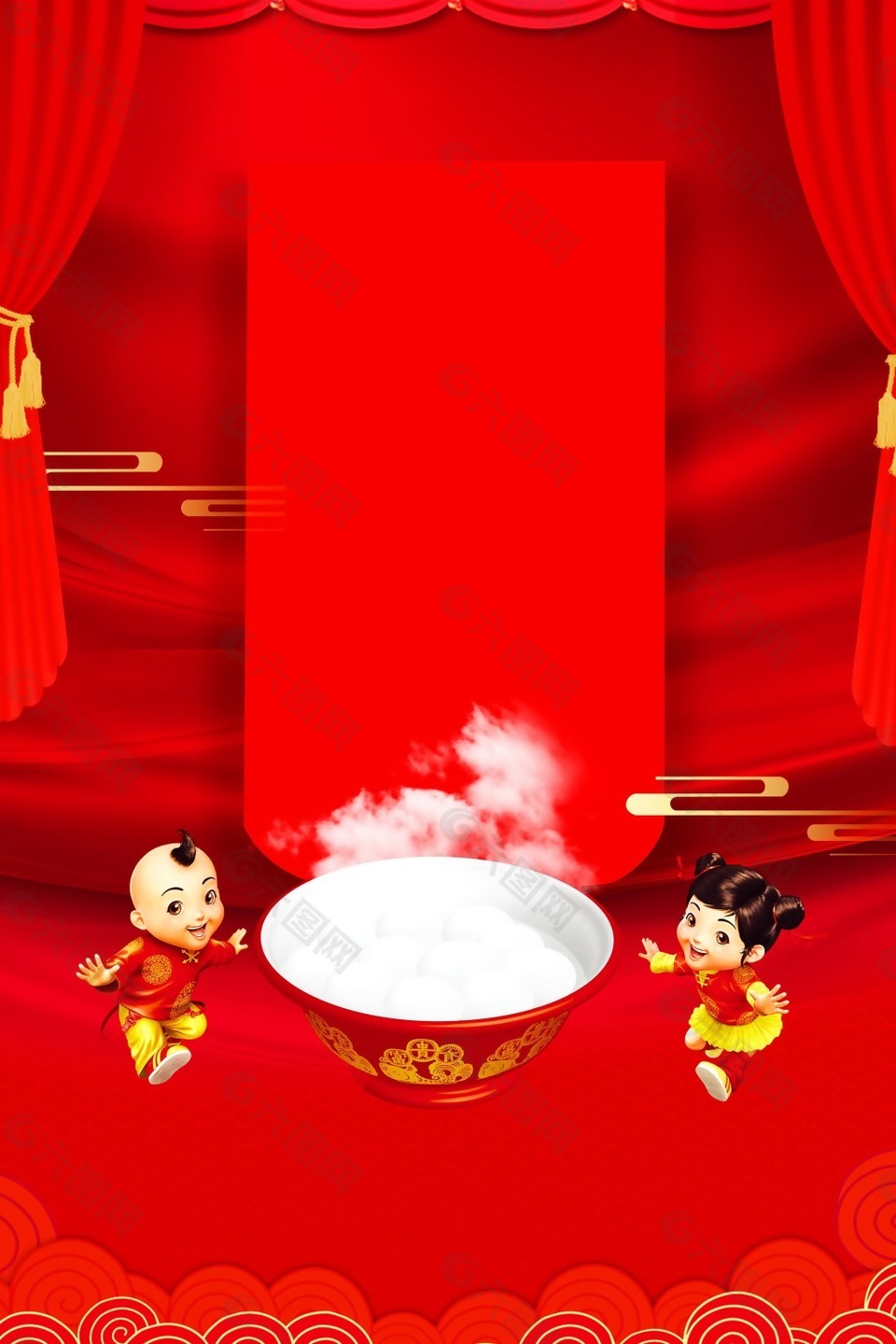 卡通金童玉女庆新年广告背景