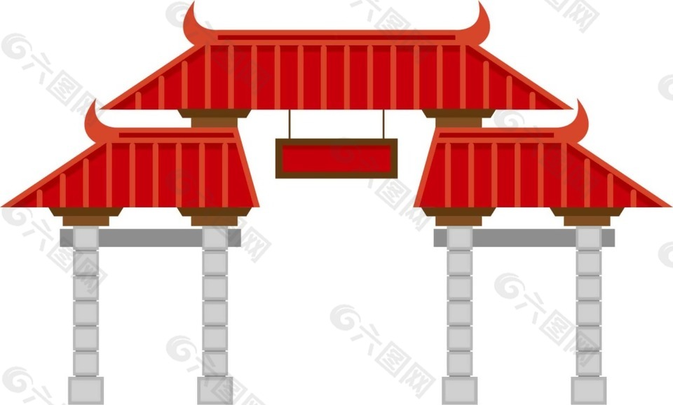 創(chuàng)意卡通古風(fēng)建筑png元素