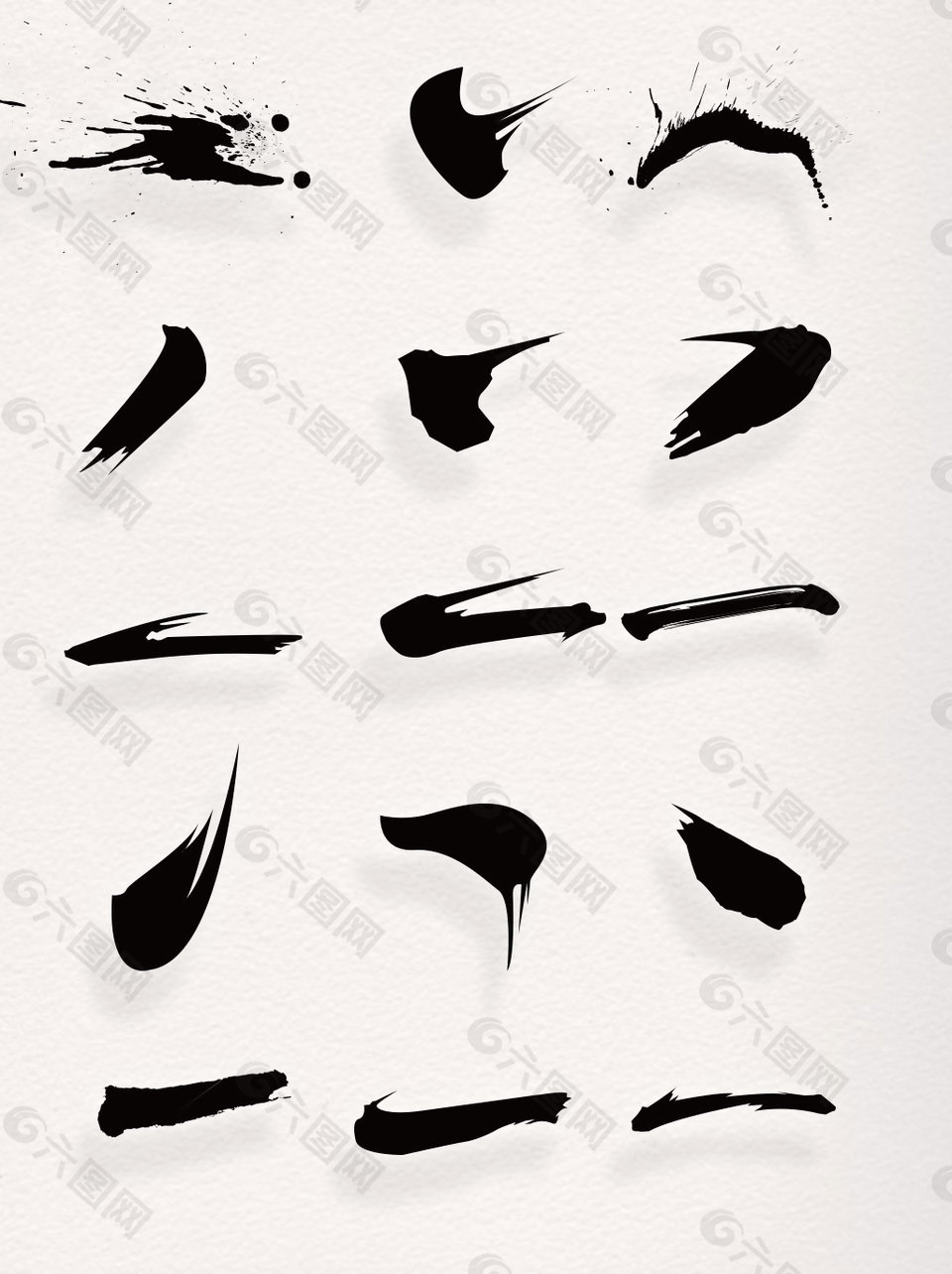 書法手繪筆畫黑色矢量筆畫素材橫點(diǎn)筆畫集合