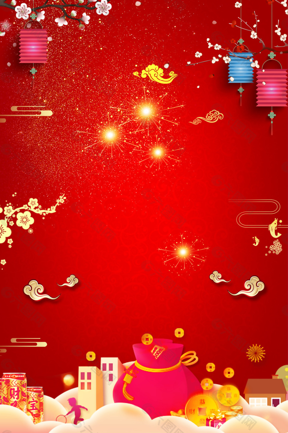 紅色喜慶新年扁平背景