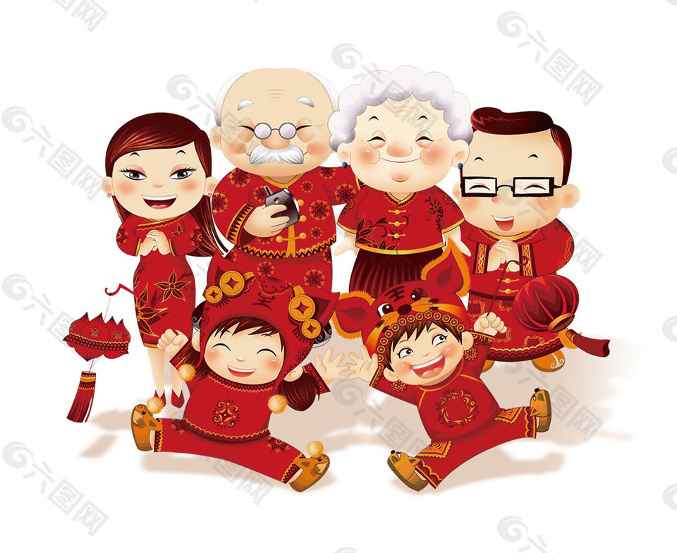 喜慶新年全家福人物元素