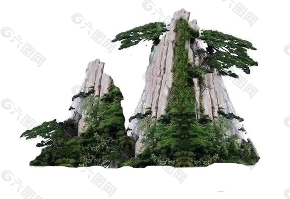 假山迎客松png元素