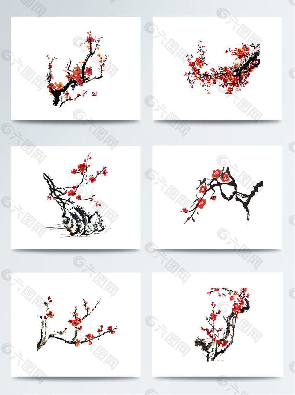 古代手繪國畫中國風(fēng)梅花PNG元素